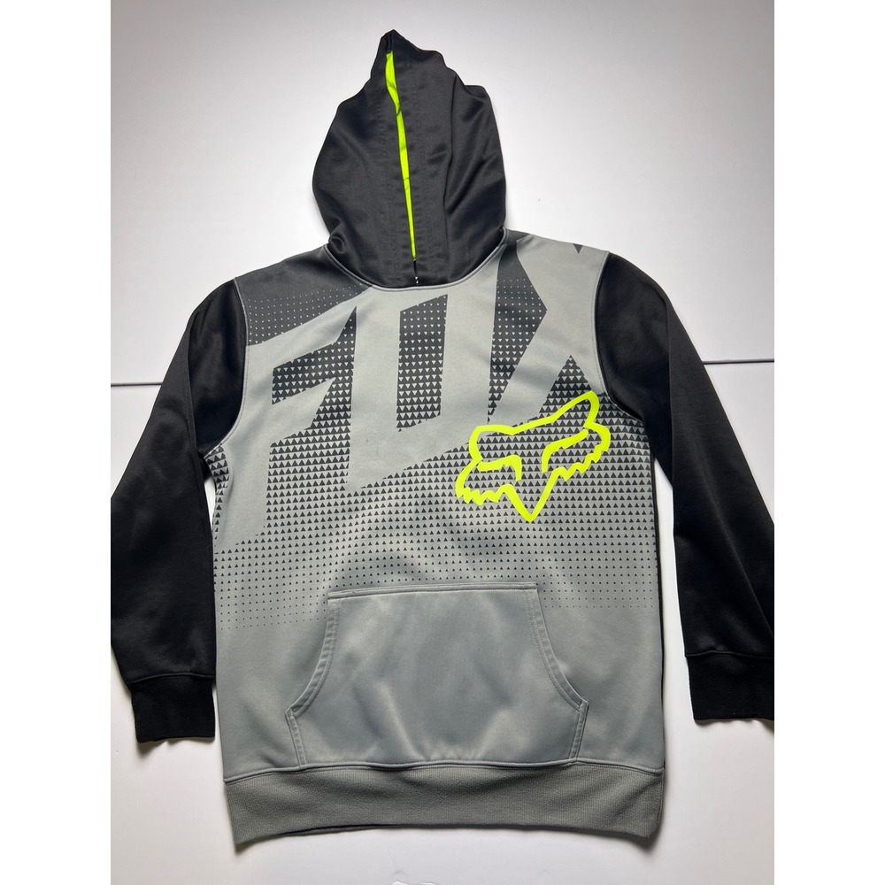 Fox Racing Hoodie Boys XL 18/20 Gray Black Neon Yellow Logo Pullover Sweatshirt